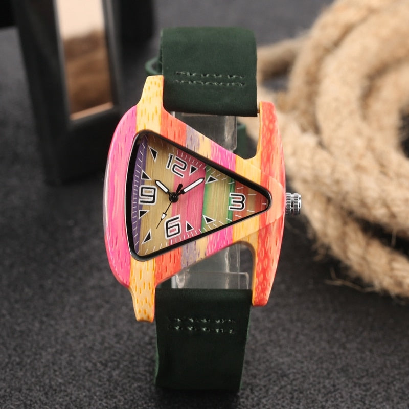 Colored Triangle Bamboo Wood Watch