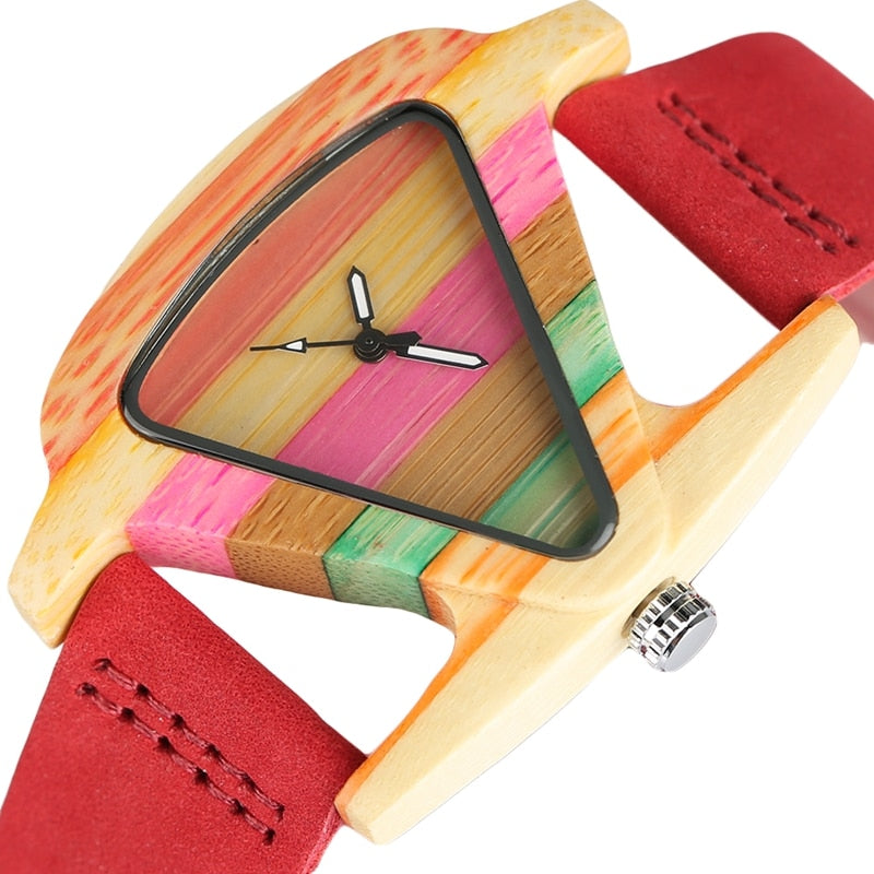 Colored Triangle Bamboo Wood Watch