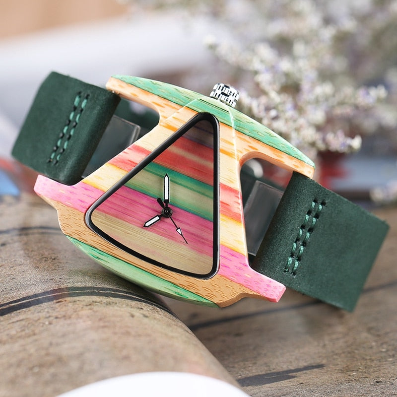 Colored Triangle Bamboo Wood Watch
