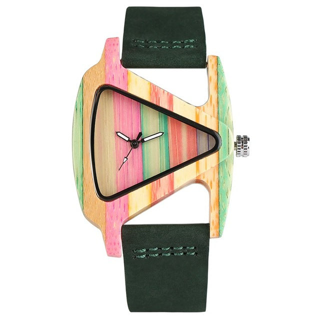 Colored Triangle Bamboo Wood Watch