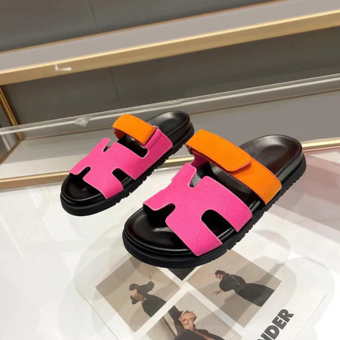Vertacomfortable Summer Sandals In Roman Style With H Shape And Hook And Loop Closure