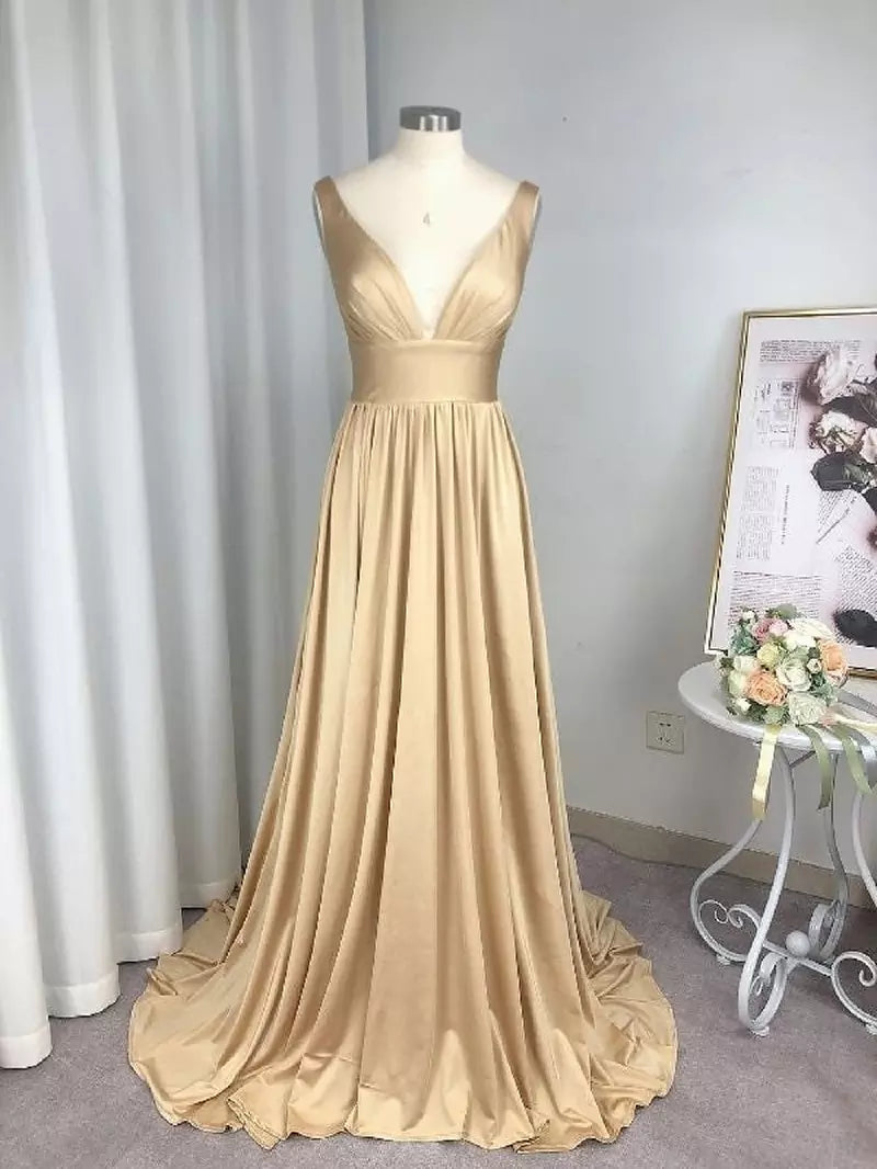 Split V-neck Bridesmaid Dress Long Maxi Evening