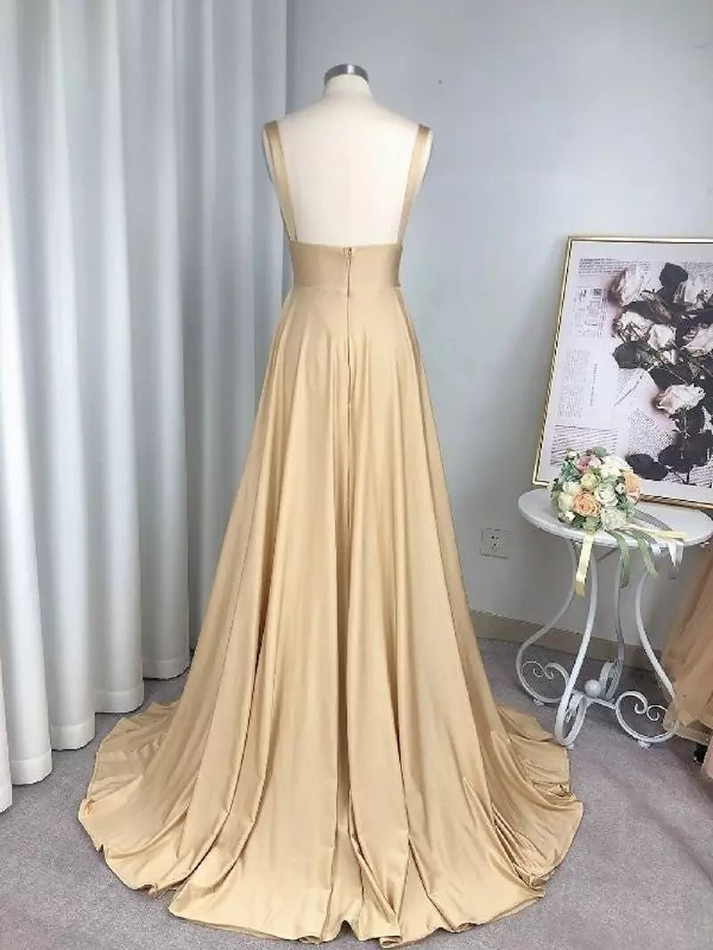 Split V-neck Bridesmaid Dress Long Maxi Evening