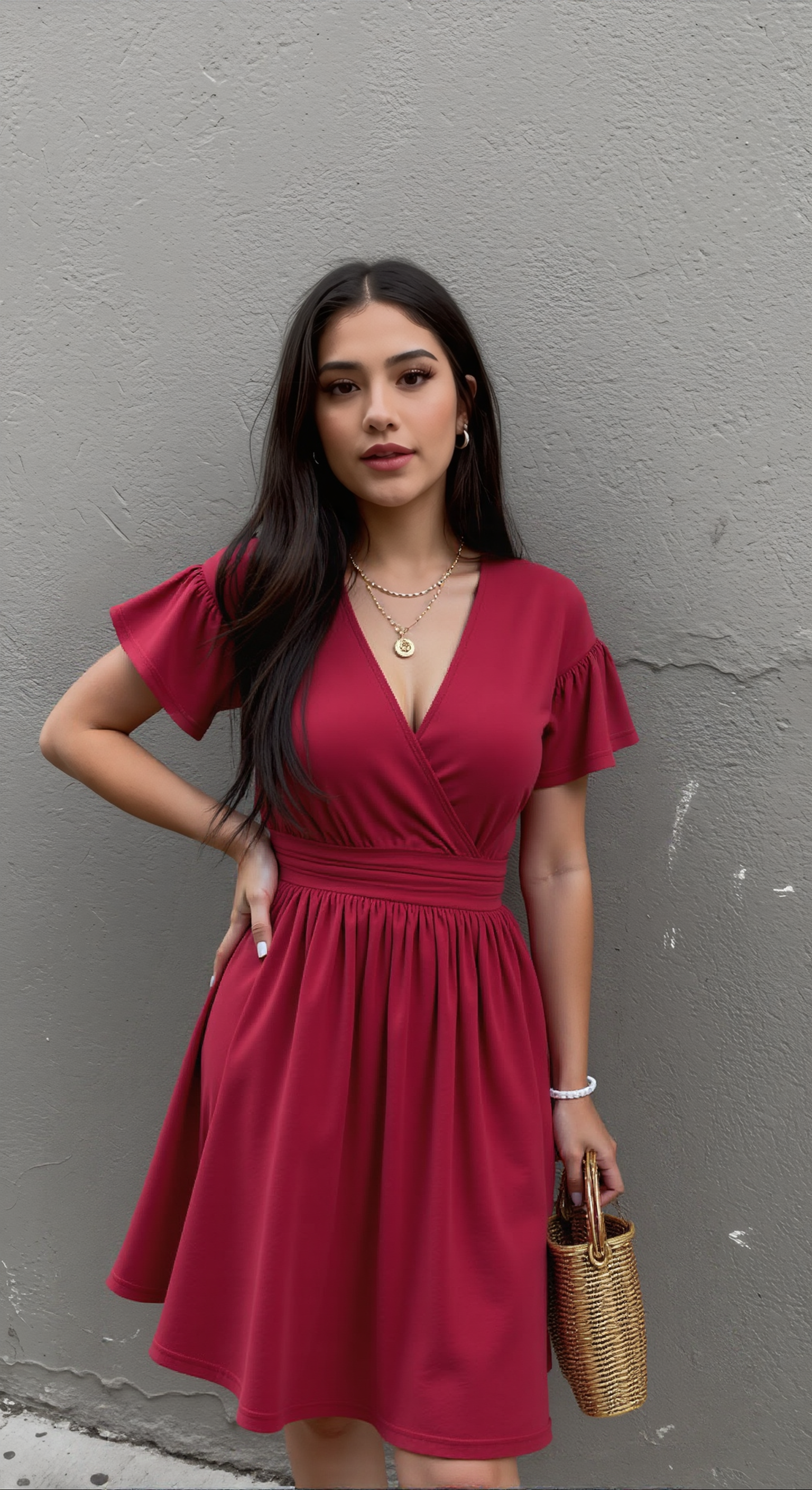 V-Neck Short Sleeve Dress