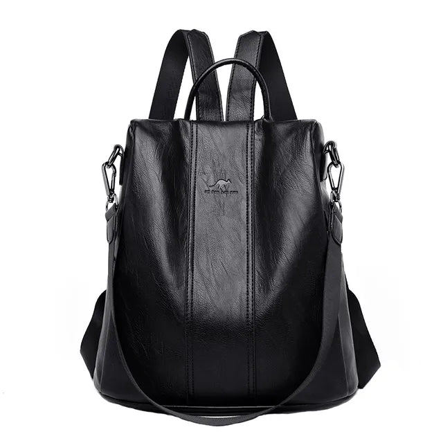 Women's Leather Backpack Made Of Thick And Durable Pu Leather, Soft Carrying Straps, Multiple Zipper Pockets