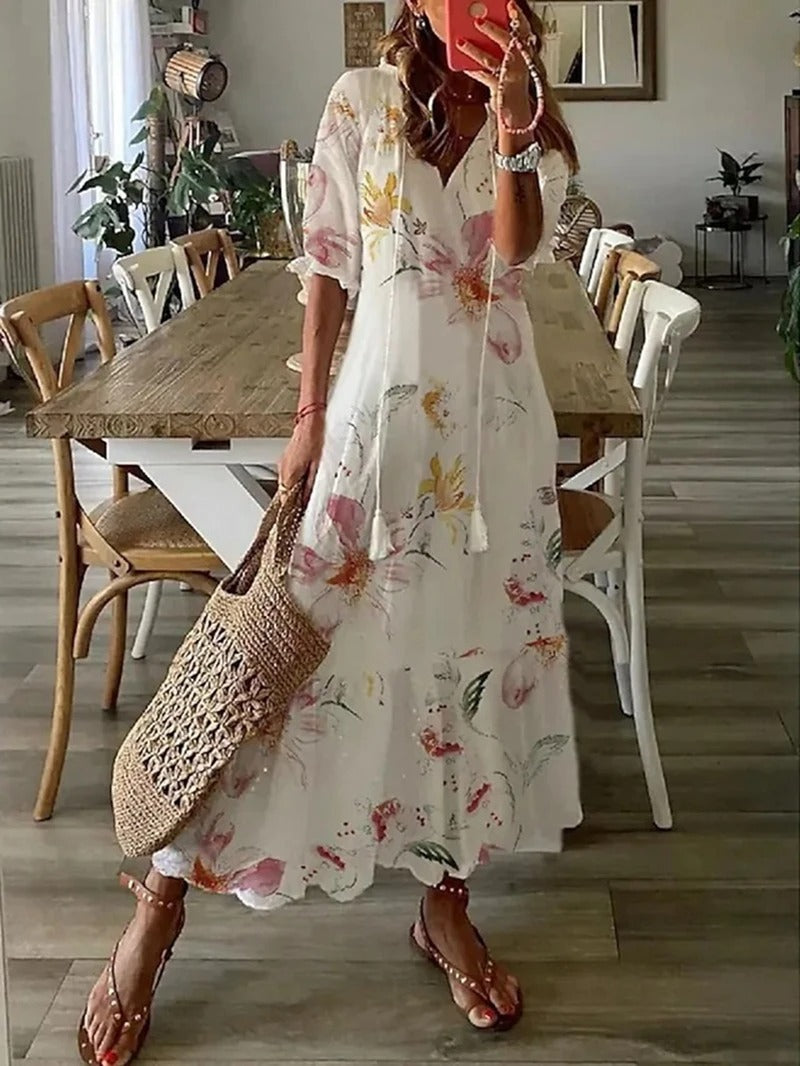 Boho Flower Maxi Dress For Women