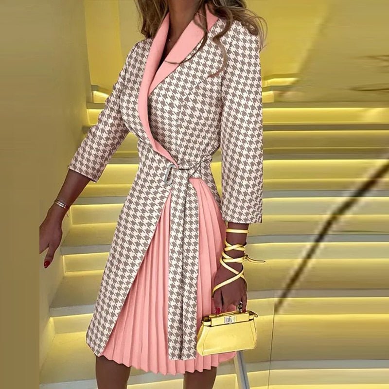 Elegant Notched Collar Blazer Dress
