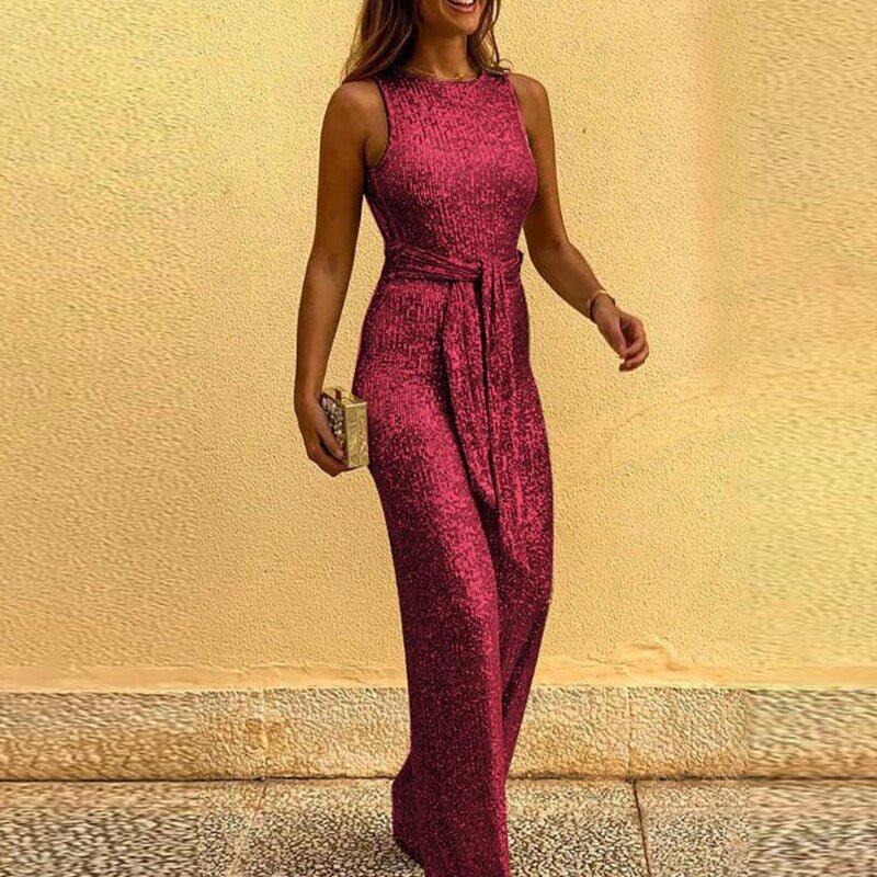 Loirysolid Color Glitter Jumpsuit