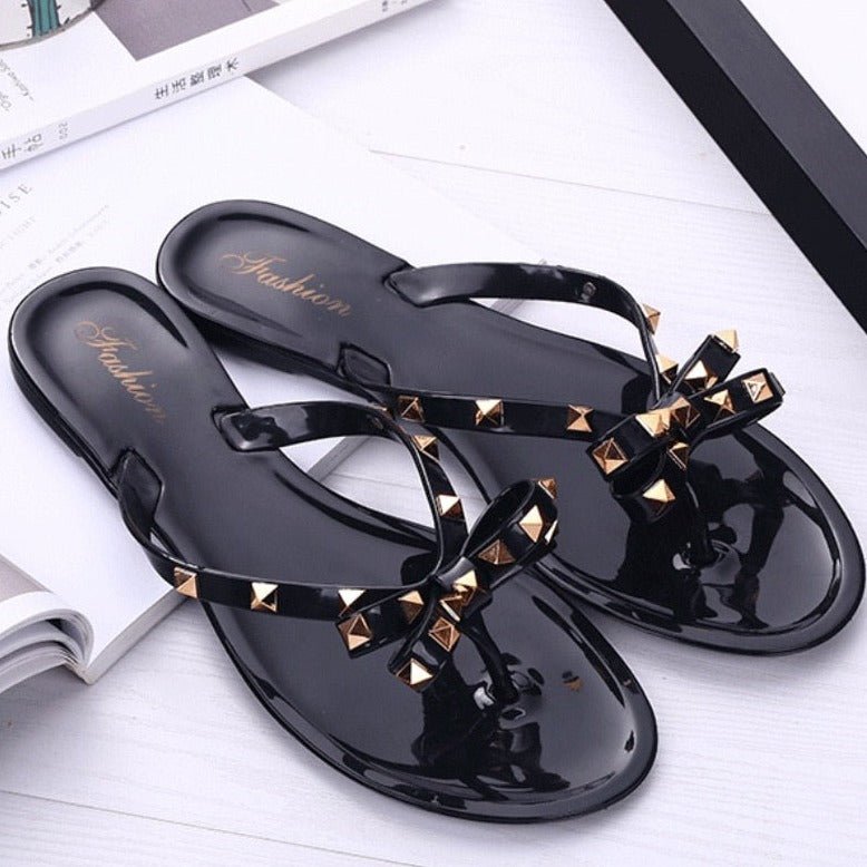 Stud Bow Knot Flip-Flops Sandals