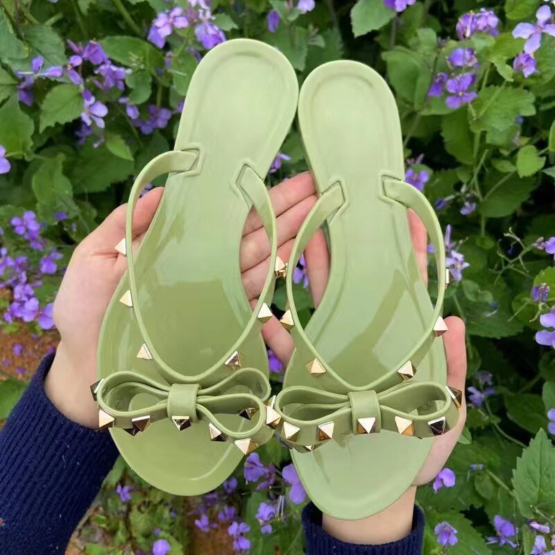 Stud Bow Knot Flip-Flops Sandals